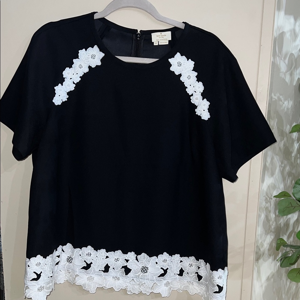 Kate Spade Black Top with White Floral Details